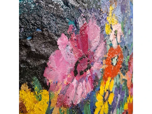 Kunstwerk, gemengde techniek, maya wildevuur, bloemen op vaas, 2014 - afbeelding 5 van  10