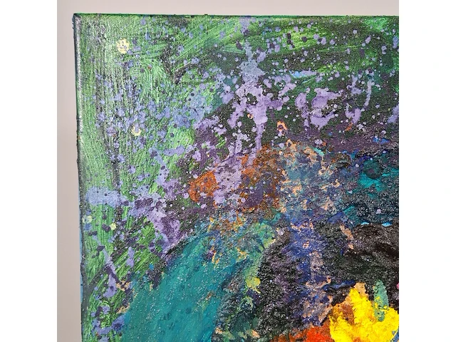 Kunstwerk, gemengde techniek, maya wildevuur, bloemen op vaas, 2014 - afbeelding 8 van  10