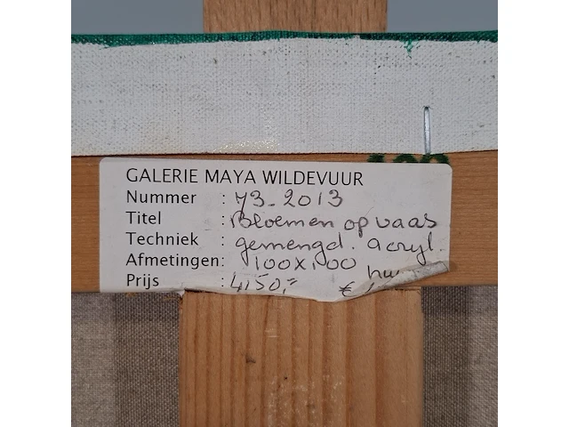 Kunstwerk, gemengde techniek, maya wildevuur, bloemen op vaas, 2014 - afbeelding 10 van  10