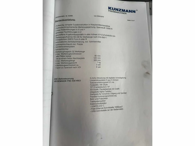 Kunzmann ba 1000 vmc with itnc530 - afbeelding 17 van  26