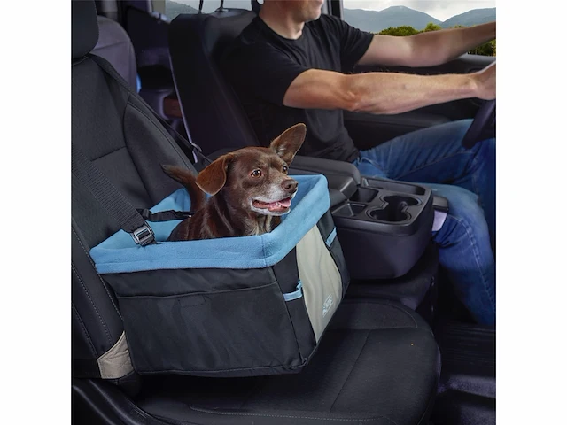 Kurgo rover booster seat verhoogde autostoel met eenvoudige bevestiging voor kleine honden tot 13kg zwart/blauw - afbeelding 3 van  4