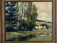 “landschap met een beekje”, groot olieverfschilderij van fons verstraeten - afbeelding 1 van  4