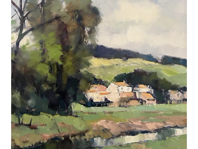 “landschap met een beekje”, groot olieverfschilderij van fons verstraeten - afbeelding 3 van  4