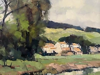“landschap met een beekje”, groot olieverfschilderij van fons verstraeten - afbeelding 3 van  4