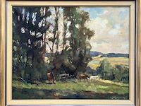 “landschap met paarden” groot olieverfschilderij geschilderd door fons verstraeten - afbeelding 1 van  6