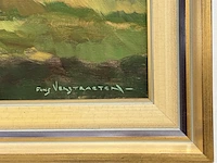 “landschap met paarden” groot olieverfschilderij geschilderd door fons verstraeten - afbeelding 2 van  6