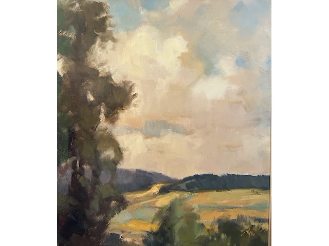 “landschap met paarden” groot olieverfschilderij geschilderd door fons verstraeten - afbeelding 3 van  6