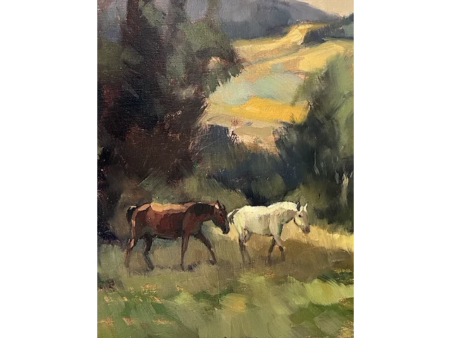 “landschap met paarden” groot olieverfschilderij geschilderd door fons verstraeten - afbeelding 5 van  6