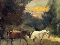 “landschap met paarden” groot olieverfschilderij geschilderd door fons verstraeten - afbeelding 5 van  6