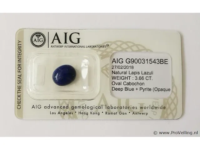 Lapis lazuli 3.66ct aig certified - afbeelding 1 van  4