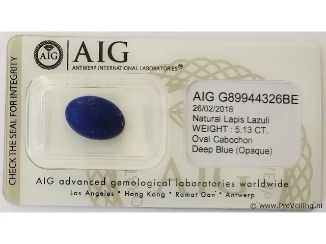 Lapis lazuli 5.13ct aig certified - afbeelding 1 van  4