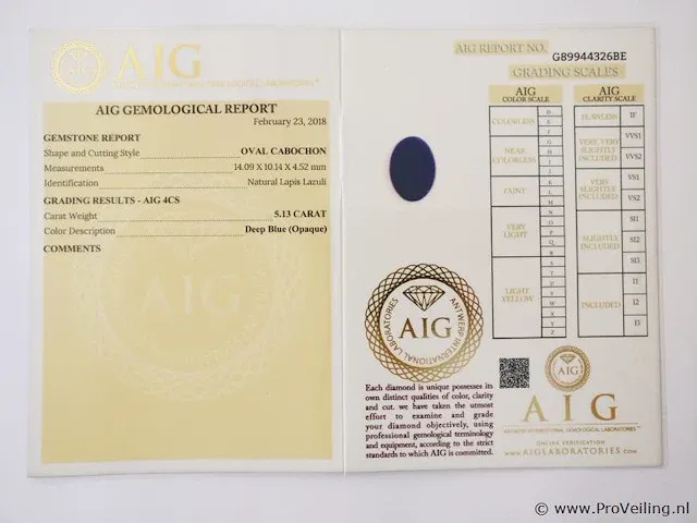 Lapis lazuli 5.13ct aig certified - afbeelding 4 van  4