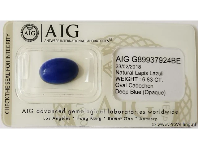 Lapis lazuli 6.83ct aig certified - afbeelding 1 van  3