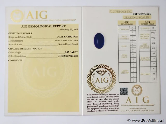 Lapis lazuli 6.83ct aig certified - afbeelding 3 van  3