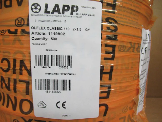 Lapp - ölflex - classic 110 / 2x1,5 - stuurstroomkabel - rol a 500 mtr - afbeelding 3 van  3