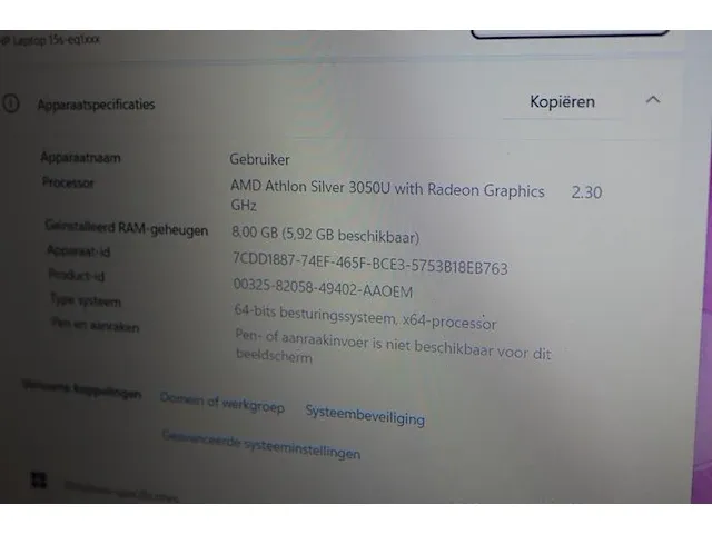Laptop hp 15s-eq1xxx. 476gb hdd. amd athlon silver 3050u 2.30 ghz processor. 8gb ram geheugen. windows 11 h... - afbeelding 3 van  4