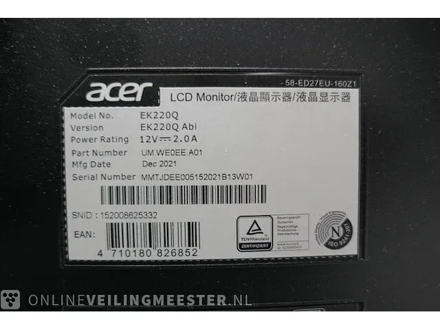 Lcd monitor acer, ek220q, bouwjaar 2021 - afbeelding 4 van  6