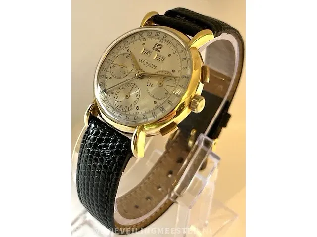 Le coultre polshorloge le coultre, triple date chrono polshorloge , bouwjaar midden jaren 40 - afbeelding 2 van  6