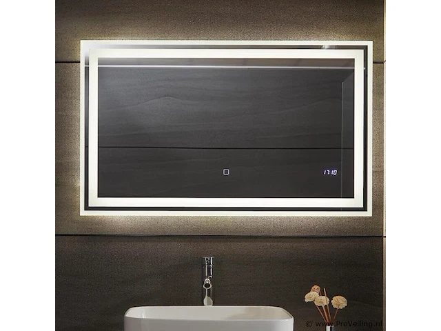 Led-badkamerspiegel, 100 x 60 cm, anti-condens, dimbaar, energiebesparend, met digitale klok/datum, 3000-7000 k, badkamerspiegel, led-spiegel, lichtspiegel, wandspiegel voor badkamer - afbeelding 1 van  7