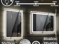 Led-badkamerspiegel, 100 x 60 cm, anti-condens, dimbaar, energiebesparend, met digitale klok/datum, 3000-7000 k, badkamerspiegel, led-spiegel, lichtspiegel, wandspiegel voor badkamer - afbeelding 2 van  7