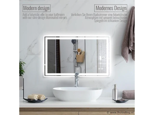 Led-badkamerspiegel, 100 x 60 cm, anti-condens, dimbaar, energiebesparend, met digitale klok/datum, 3000-7000 k, badkamerspiegel, led-spiegel, lichtspiegel, wandspiegel voor badkamer - afbeelding 3 van  7