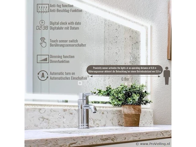 Led-badkamerspiegel, 100 x 60 cm, anti-condens, dimbaar, energiebesparend, met digitale klok/datum, 3000-7000 k, badkamerspiegel, led-spiegel, lichtspiegel, wandspiegel voor badkamer - afbeelding 4 van  7
