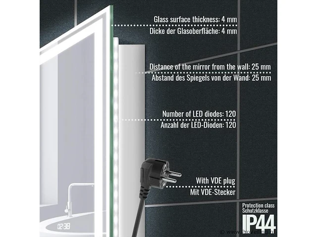 Led-badkamerspiegel, 100 x 60 cm, anti-condens, dimbaar, energiebesparend, met digitale klok/datum, 3000-7000 k, badkamerspiegel, led-spiegel, lichtspiegel, wandspiegel voor badkamer - afbeelding 7 van  7