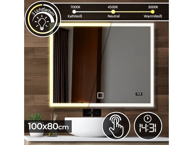 Led spiegel 100x80, aqua marin, ledsp04-100x80 - afbeelding 1 van  3