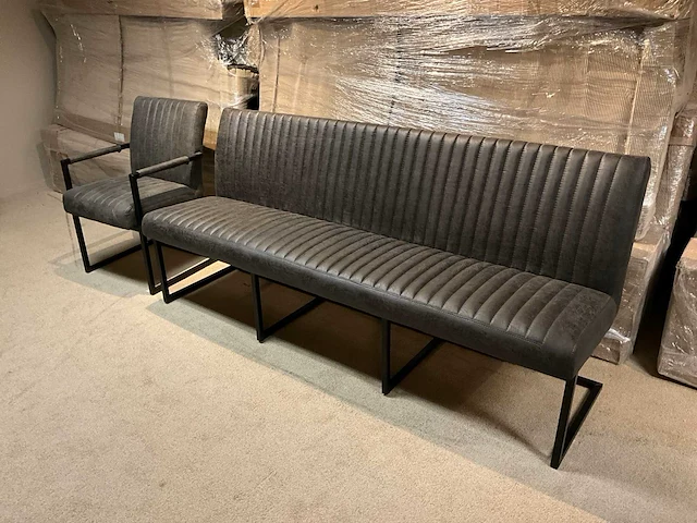 Lederen eetkamer bank + stoelen set - afbeelding 1 van  9