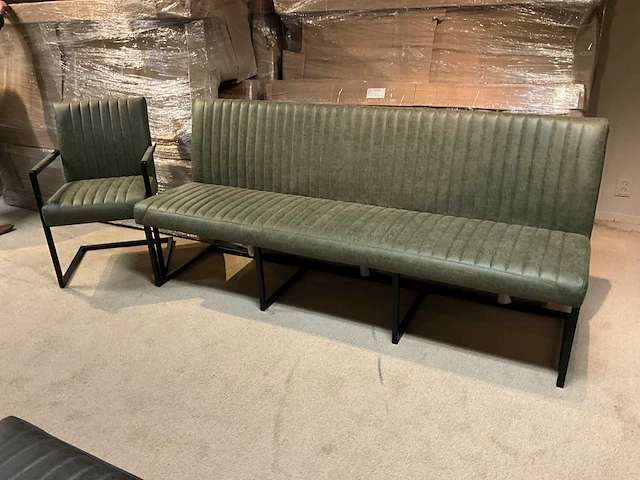 Lederen eetkamer bank + stoelen set - afbeelding 1 van  10