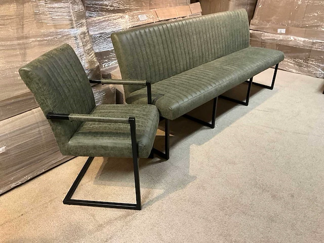 Lederen eetkamer bank + stoelen set - afbeelding 3 van  10