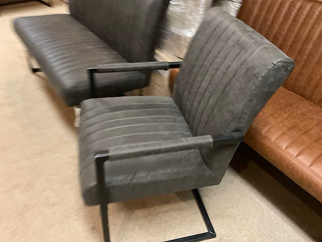 Lederen eetkamer bank + stoelen set - afbeelding 7 van  8