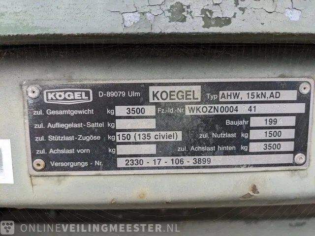 Leger aanhangwagen koegel, ahw,15kn,ad, 1994 - afbeelding 5 van  37