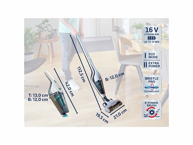 Leifheit rotaro powervac steelstofzuiger zwart, blauw, wit - afbeelding 2 van  6