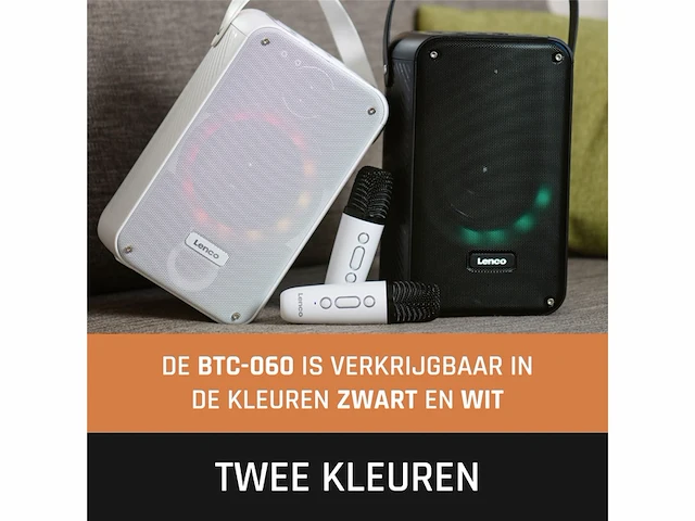 Lenco btc-060bk karaoke set met bluetooth, oplaadbare batterij, draadloze karaoke-microfoon en disco led-verlichting,zwart - afbeelding 3 van  5