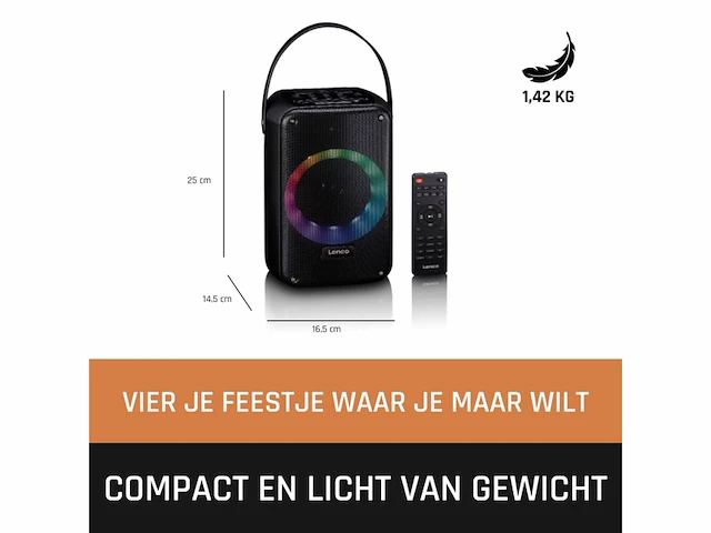 Lenco btc-060bk karaoke set met bluetooth, oplaadbare batterij, draadloze karaoke-microfoon en disco led-verlichting,zwart - afbeelding 4 van  5