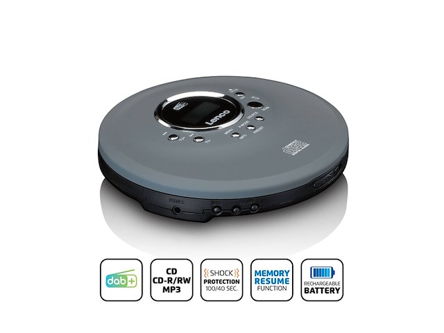 Lenco cd400 draagbare cd-speler discman dab+ radio cd cdr/rw mp3speler grijs - afbeelding 3 van  5
