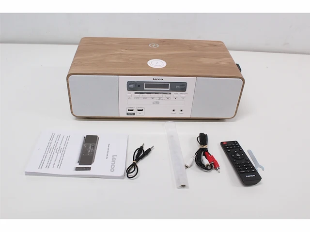 Lenco dar251wdwh stereo dab+/fm radio,cd usb,bluetooth,qi en afstandsbediening hout/wit - afbeelding 1 van  1