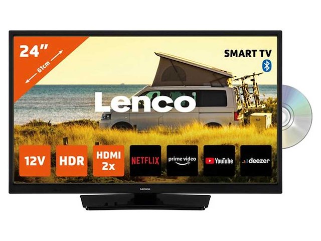 Lenco dvl-2483bk (v2) - 24" smart tv met ingebouwde dvd speler en 12v auto adapter - zwart - afbeelding 1 van  2