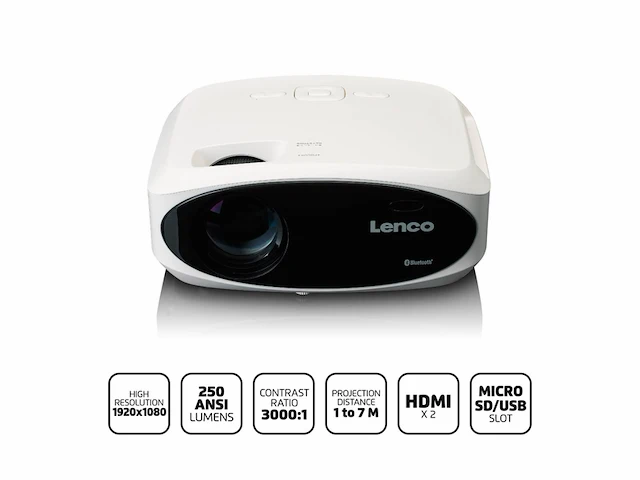 Lenco lpj-900wh full hd beamer, helder en scherp met 250 lumens, 510cm projectie wit - afbeelding 3 van  5