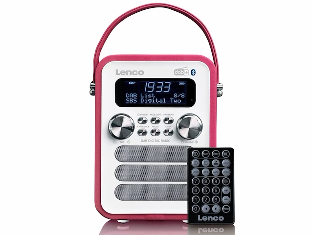 Lenco pdr051 draagbare dab+ retro radio,pll fmradio met bluetooth afstandsbediening roze - afbeelding 1 van  5