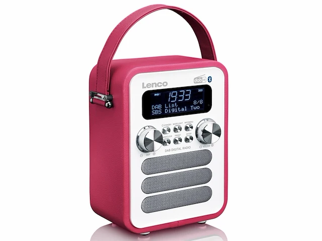 Lenco pdr051 draagbare dab+ retro radio,pll fmradio met bluetooth afstandsbediening roze - afbeelding 2 van  5