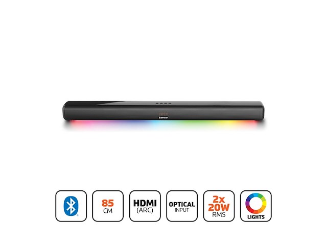Lenco sb-042ledbk - soundbar met bluetooth - 85cm - hdmi en led verlichting - zwart - afbeelding 4 van  6
