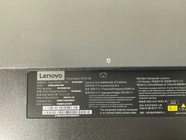 Lenovo (p27h-20) 27”, 2560x1440 (qhd) ips monitor - afbeelding 7 van  7