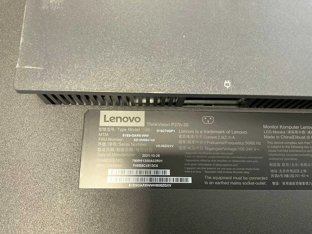 Lenovo (p27h-20) 27”, 2560x1440 (qhd) ips monitor - afbeelding 7 van  7
