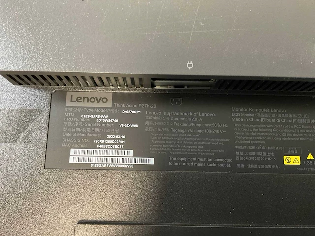 Lenovo (p27h-20) 27”, 2560x1440 (qhd) ips monitor - afbeelding 7 van  7