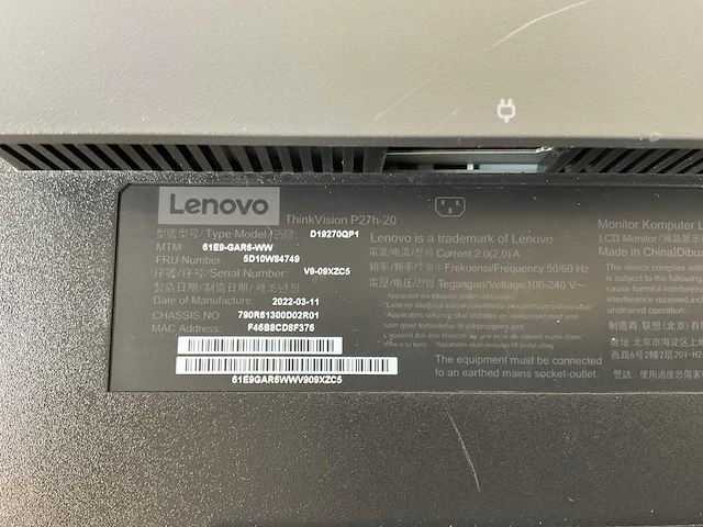 Lenovo (p27h-20) 27”, 2560x1440 (qhd) ips monitor - afbeelding 6 van  6