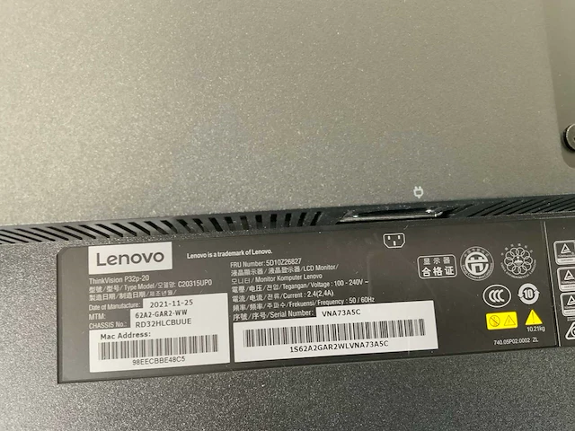 Lenovo (p32p-20) 32”, 3840x2160 (uhd) ips monitor - afbeelding 7 van  7