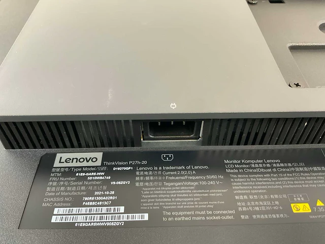 Lenovo thinkvision (p27h-20) 27", 2560x1440 (qhd) ips-monitor - afbeelding 6 van  6