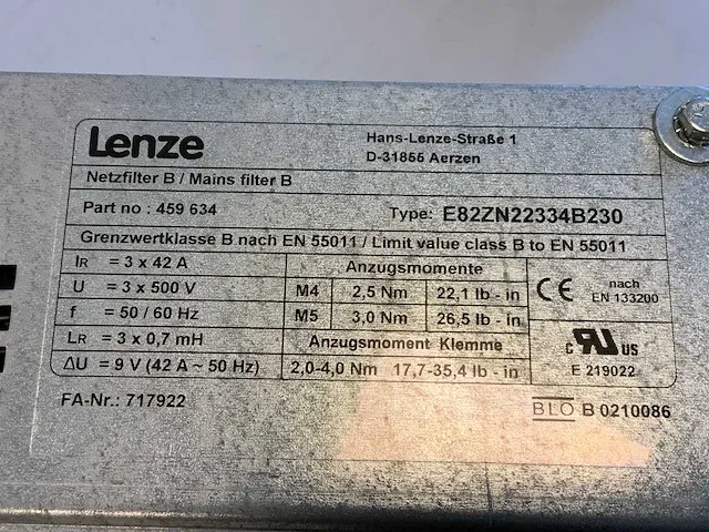 Lenze e82zn22334b230 line filter - afbeelding 5 van  7